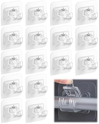 Tendiren Curtain Rod Bracket No Drilling 16pcs, Self Adhesive Nail Free Curtain Rod Wall Brackets Hooks, Adjustable Drapery Towel Holder Fixing Hook for Home Bathroom Kitchen and Hotel Use (Transparent) - Image 1