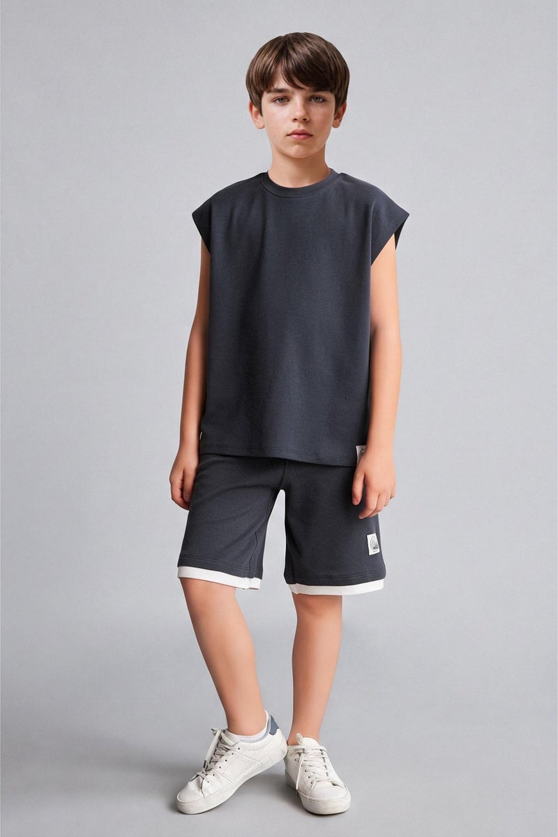 DeFacto Grey Boy Boy Oversize Fit Printed 100% Cotton Shorts Casual - Image 1
