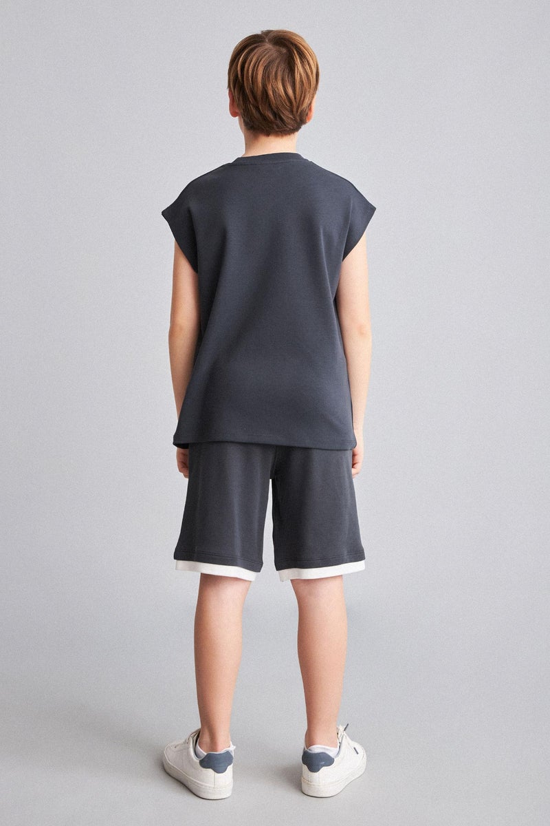 DeFacto Grey Boy Boy Oversize Fit Printed 100% Cotton Shorts Casual - Image 4