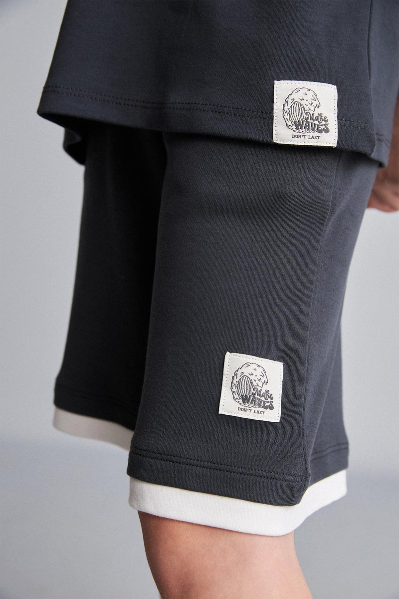 DeFacto Grey Boy Boy Oversize Fit Printed 100% Cotton Shorts Casual - Image 3