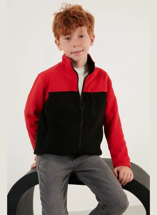 Lela Lela Soft Texture Zippered Color Block Stand Collar Pocket Cardigan Polar Unisex Kids POLAR 5905001