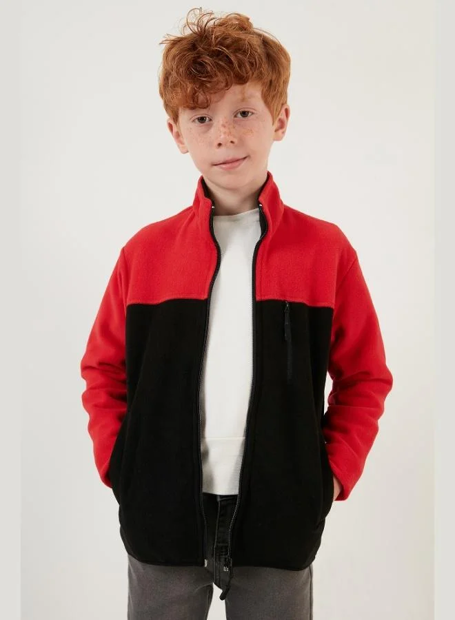 Lela Lela Soft Texture Zippered Color Block Stand Collar Pocket Cardigan Polar Unisex Kids POLAR 5905001