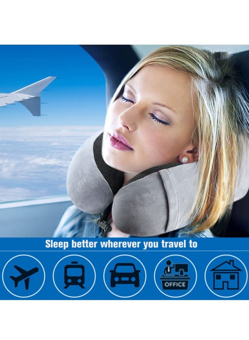 Travel Pillow Memory Foam Neck Pillow, Comfortable & Breathable Cover, U Shape Head Pillow with Portable Storage Bag, Sleep Mask and Earplugs for Airplane, Car, Train, Bus and Home Use