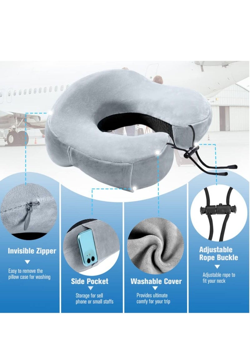 Travel Pillow Memory Foam Neck Pillow, Comfortable & Breathable Cover, U Shape Head Pillow with Portable Storage Bag, Sleep Mask and Earplugs for Airplane, Car, Train, Bus and Home Use
