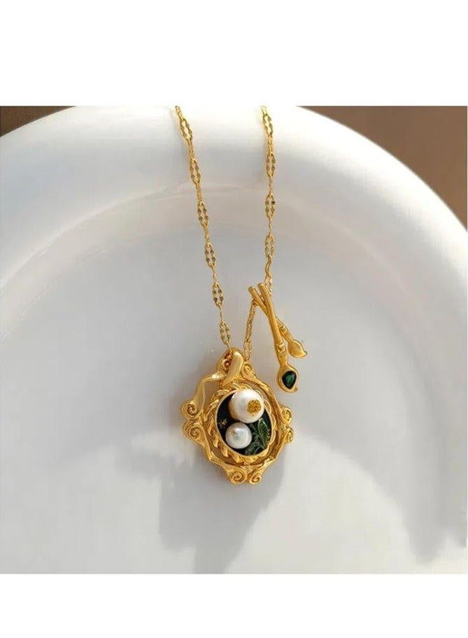 French Painted Oil Painting Wind Flowers Freshwater Pearl Stud Earrings Necklace Femininity Vintage Abstract Drawing Board Art Modeling Earrings Clavicle Chain - Image 1