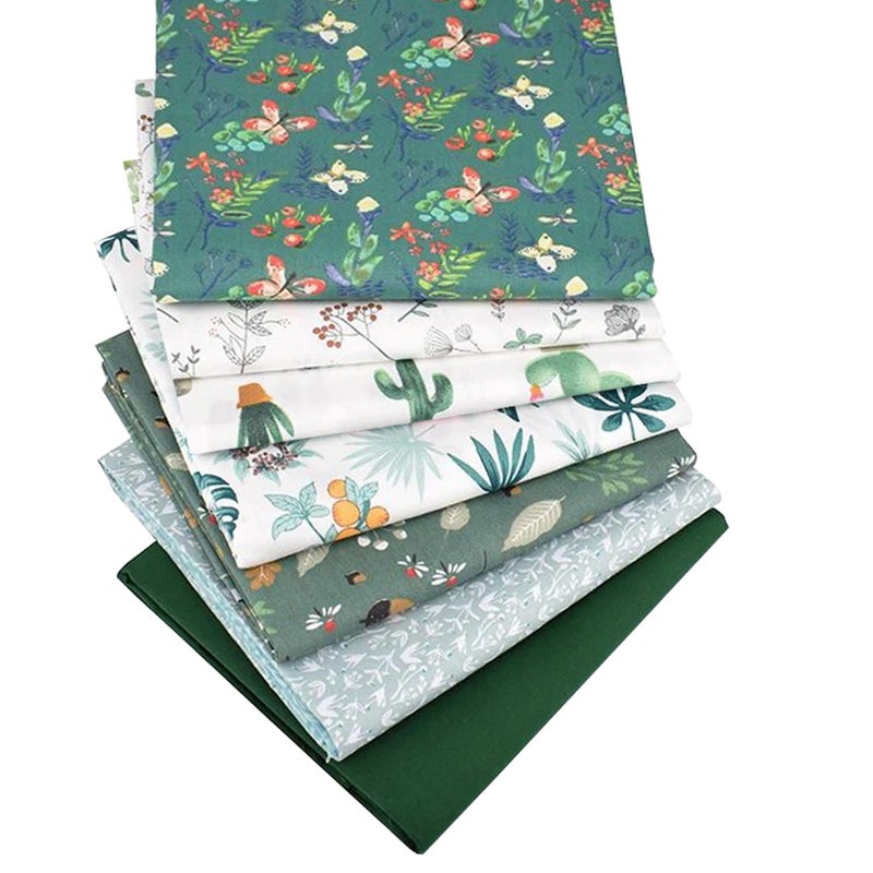 Hanjunzhao Green Floral Fat Quarters Fabric Bundles 18X22 Inch For Sewing Quilting Crafting - Image 1