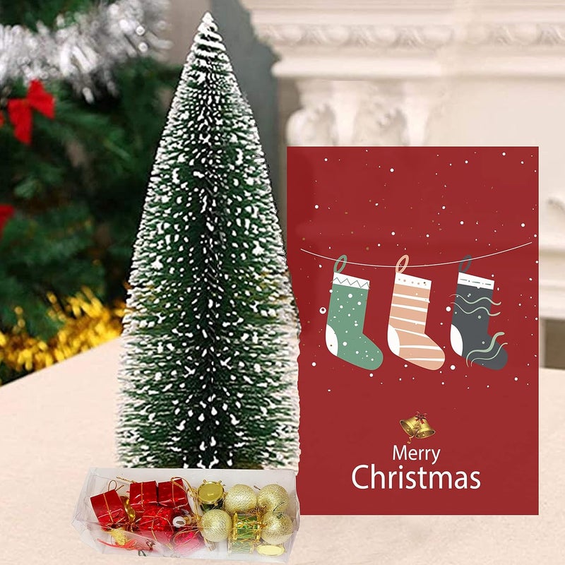 Northland Christmas Tree Gift Combo 1 feet Snow Pine Tree with a Set of 20pc Decoration and Christmas Greeting Card - Image 1