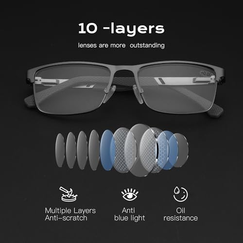 ZENOTTIC Blue Light Glasses Men : Black Reading Glasses Men - Square Frame Computer Glasses - Anti Glare Metal Readers - Middle-Aged Male Teachers in Virtual Classes (Black,1.00x) - Image 4