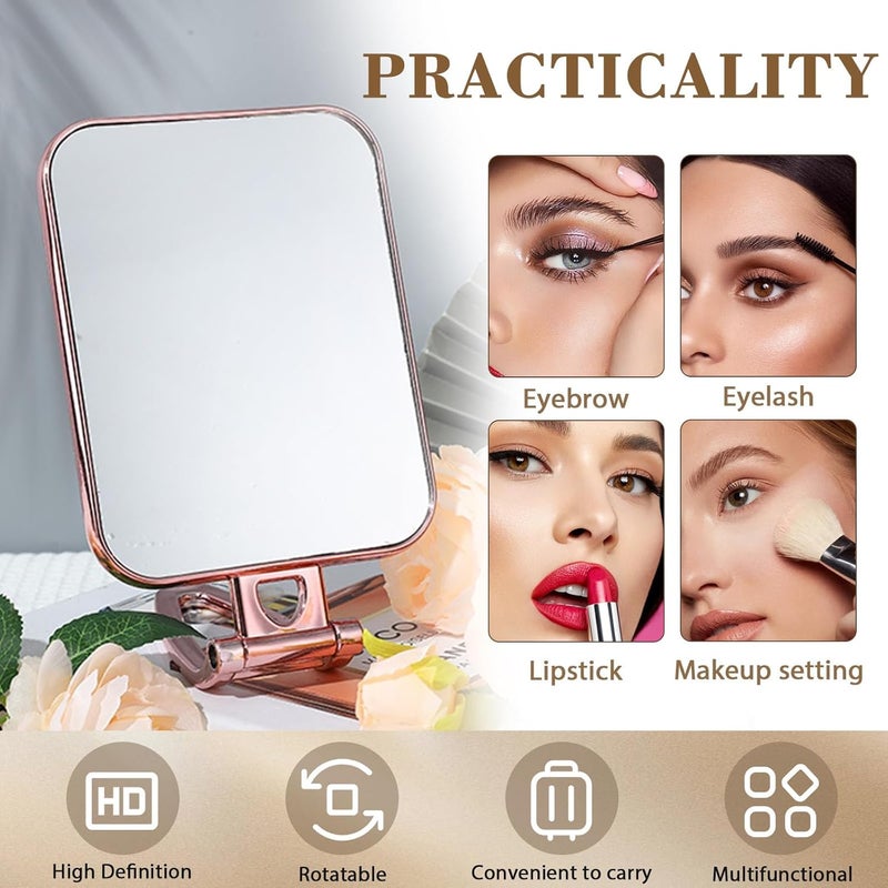 KIRA Makeup Mirror Desktop Folding Handle Female Vanity Dormitory DoubleSided Small Wall Mirror Hanging Makeup Mirror Mirror Rose Gold Rectangular - Image 4