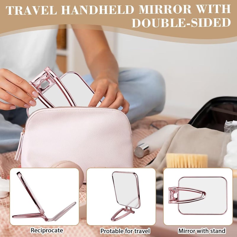 KIRA Makeup Mirror Desktop Folding Handle Female Vanity Dormitory DoubleSided Small Wall Mirror Hanging Makeup Mirror Mirror Rose Gold Rectangular - Image 5