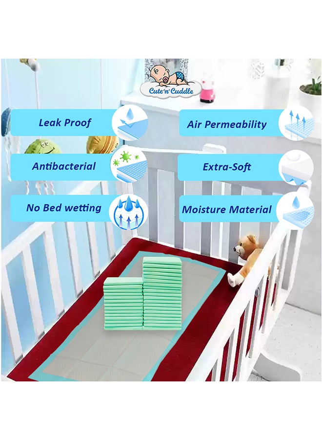 Cute 'n' Cuddle Pack Of 120 Disposable Soft Ultra Absorbent Waterproof Diaper Mess-Free Changing Mat Liners Baby Changing Mat Cover Bed Pads, Green, 60 CM X 90 CM - Image 3