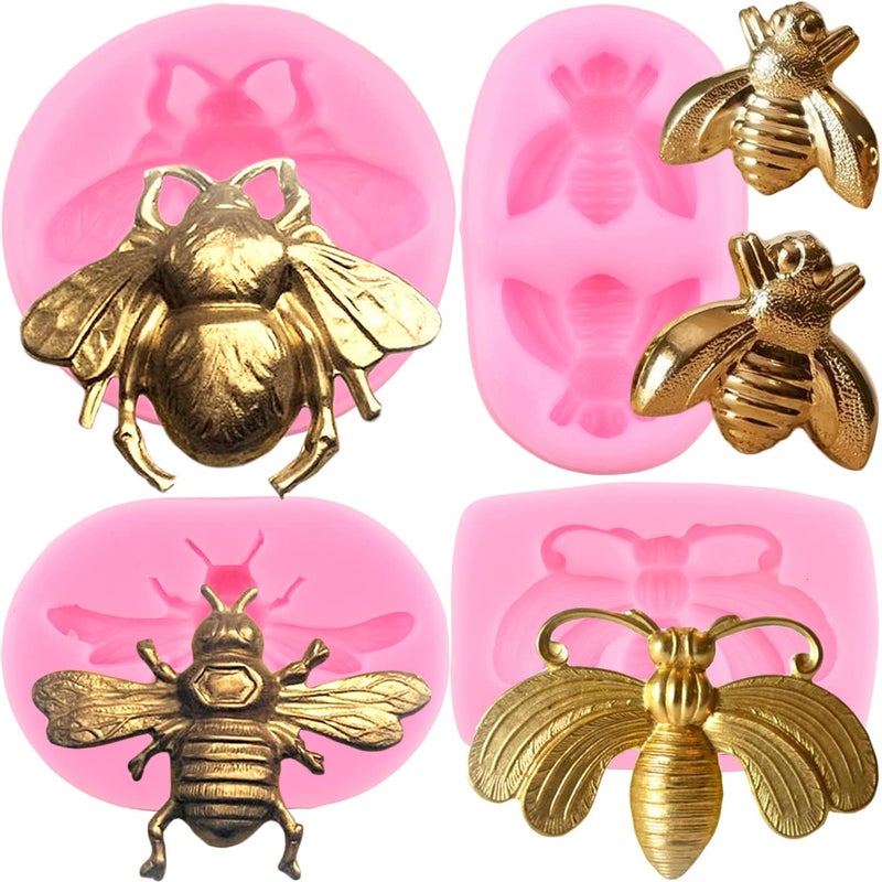 ZiXiang Bumble Bee Silicone Fondant Molds For Cupcake Topper Cake Decorating Candy Polymer Clay Chocolate Gum Paste Set of 4