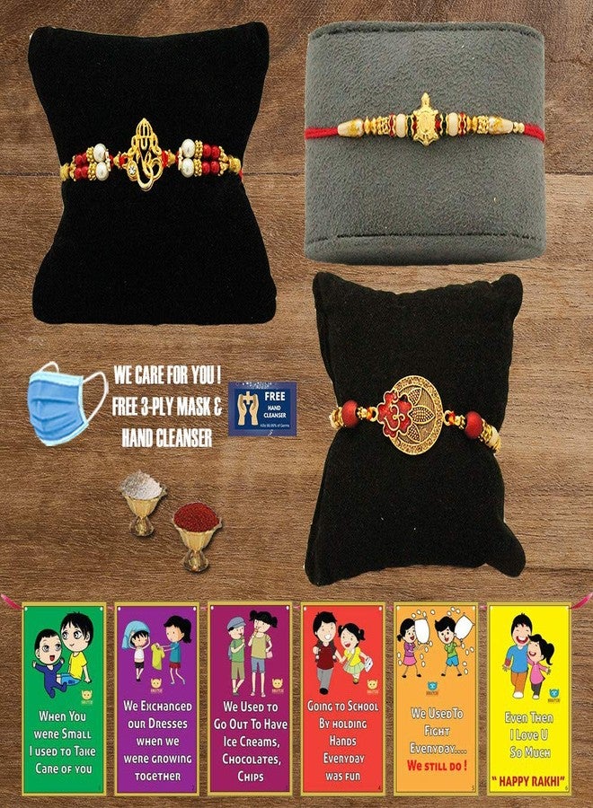 BOGATCHI P3P-11 Designer Rakhi for Brother, Rakhi Set of 3, Royal Rakhi Set- 3, Set of 3 Beautiful Rakhi for Bhai - Image 1
