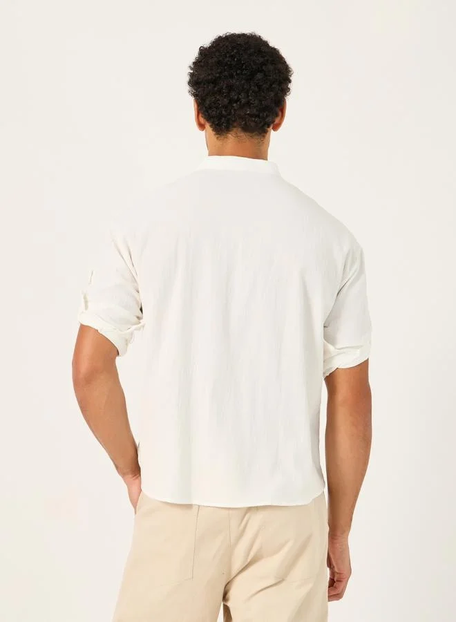 Styli Solid Mandarin Collar Regular Fit Shirt