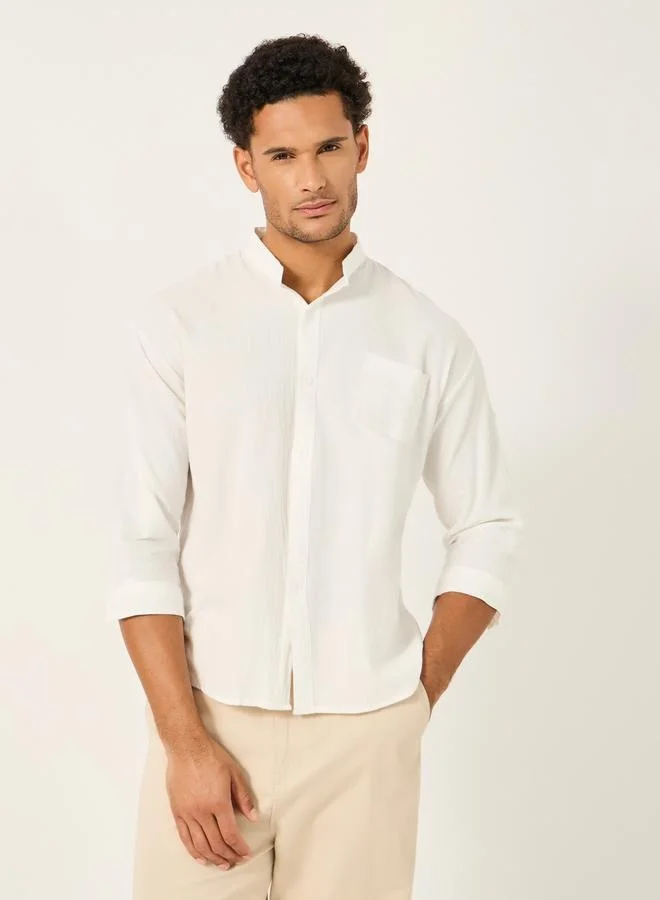 Styli Solid Mandarin Collar Regular Fit Shirt