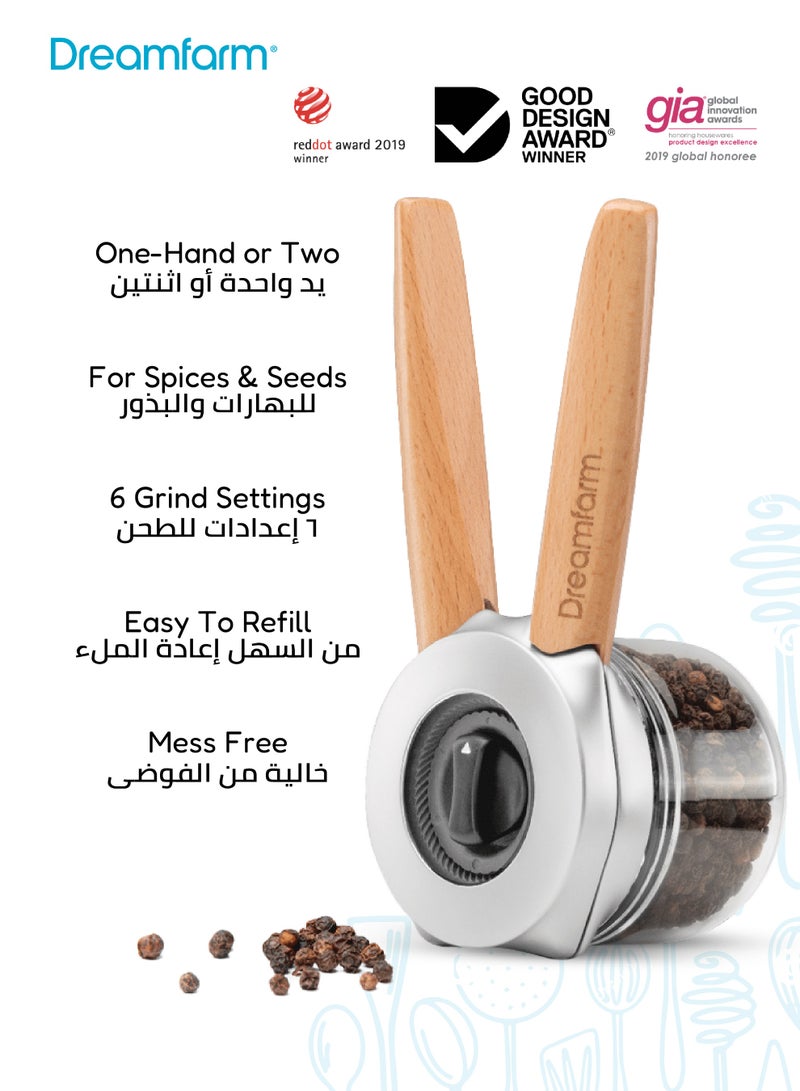 Dreamfarm Ortwo - Grind One Or Two Handed  Spices Grinder | 6 Grind Settings | Mess-Free Design | Easy Refill | Dishwasher Safe | 7 x 6 x 14.5 cm - Image 3