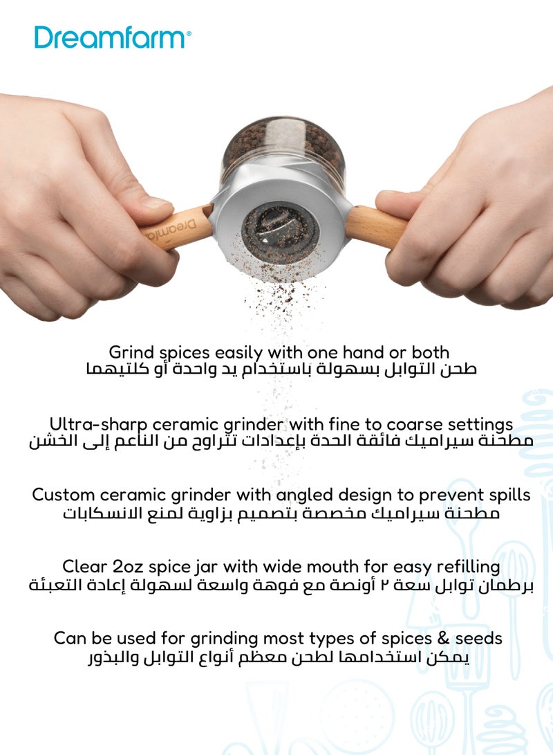 Dreamfarm Ortwo - Grind One Or Two Handed  Spices Grinder | 6 Grind Settings | Mess-Free Design | Easy Refill | Dishwasher Safe | 7 x 6 x 14.5 cm - Image 4