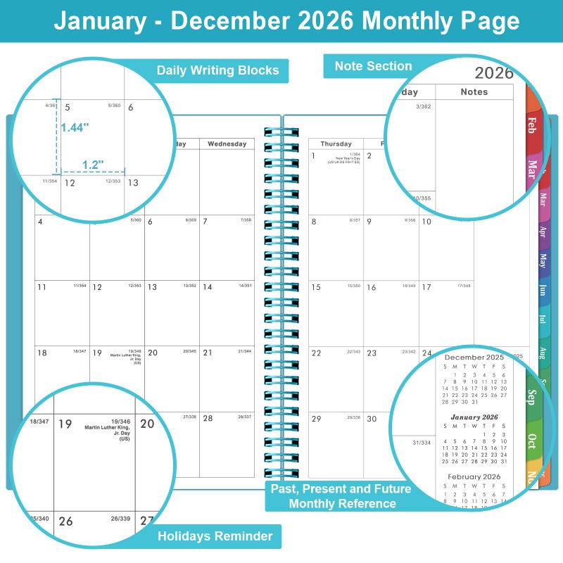 BooQool 2026 Planner - Planner 2026, 2026 Planner Weekly and Monthly with Tabs, Jan 2026 - Dec 2026, 6.25" Ã— 8.3", Strong Twin-Wire Binding - Image 3