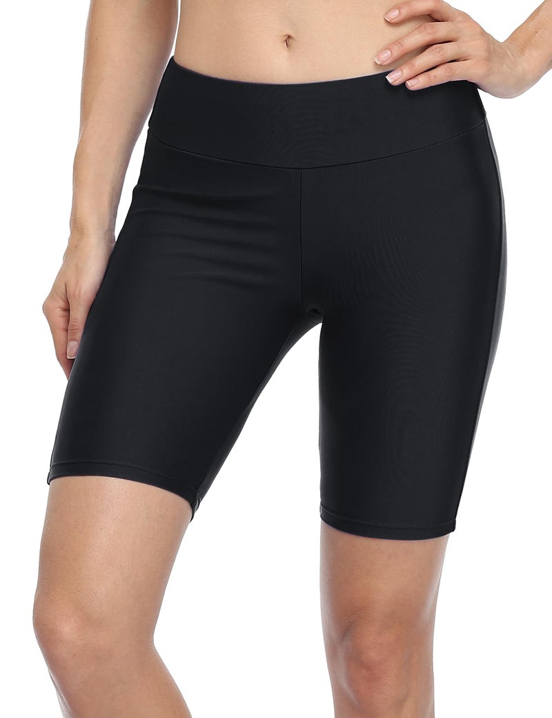Firpearl Women's Long Swim Shorts UPF50+ Sport Beach Surf Shorts Swimsuit Drawstring Boardshorts Black US14 - Image 2