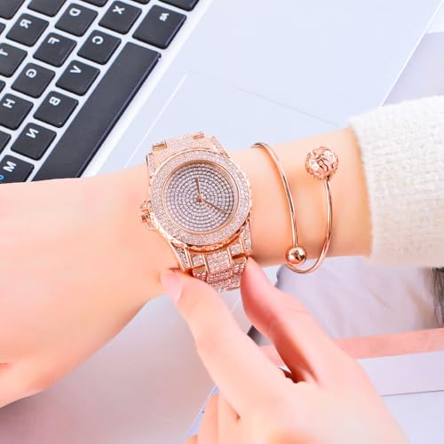ARMRA Diamond Watch Iced Out Bling Rhinestone Gold Plated Silver Watch Stainless Steel Quartz Wrist Watches for Women Ladies Hip hop Men - Image 2