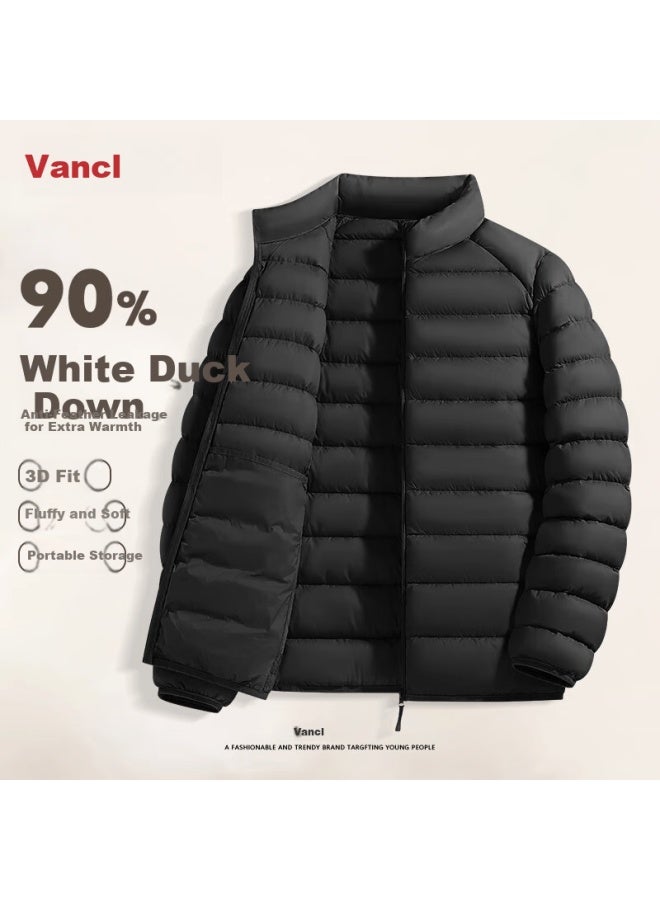 Vancl Men's Winter Outdoor Down Jacket Warm Duck Down Liner Men's Cold-resistant Lightweight Stand Collar Coat Black XL - Image 1