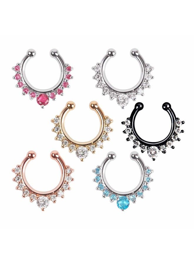 XUKEKOY 6pcs Fake Septum Clicker Nose Ring Rhinestone Non Piercing Hanger Clip Body Jewelry - Image 5