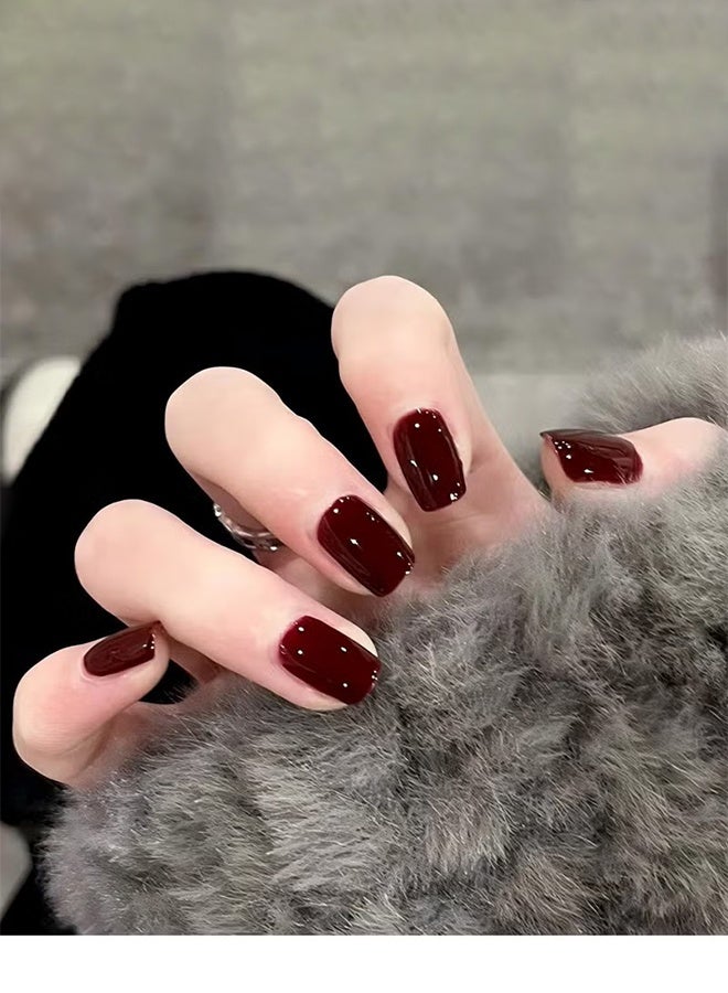 Jamal 24-Piece Burgundy Fake Nails, Wearable False Nails, Short Style, Versatile, Removable, No Damage to Nails, Finished Nails,With Nail Tools - Image 3