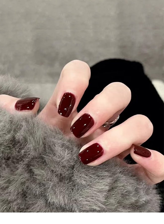 Jamal 24-Piece Burgundy Fake Nails, Wearable False Nails, Short Style, Versatile, Removable, No Damage to Nails, Finished Nails,With Nail Tools - Image 2