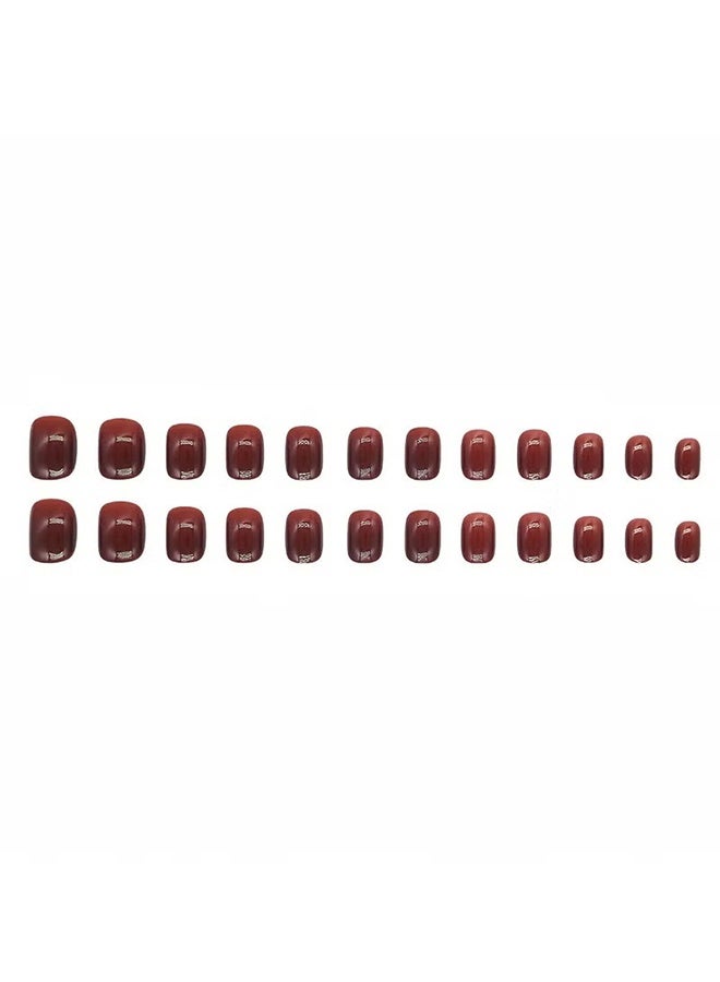 Jamal 24-Piece Burgundy Fake Nails, Wearable False Nails, Short Style, Versatile, Removable, No Damage to Nails, Finished Nails,With Nail Tools - Image 4