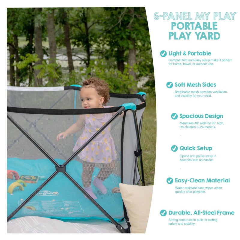 Regalo Safety My Play Portable Baby Play Yard & Playpen, 6-Panel Indoor & Outdoor Playpen with Mesh Sides, Foldable, Washable Fabric, 48-Inch, Aqua, Tested & Safe, American Designed & Family Owned - Image 2