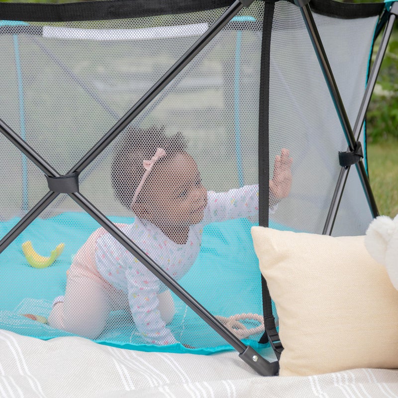 Regalo Safety My Play Portable Baby Play Yard & Playpen, 6-Panel Indoor & Outdoor Playpen with Mesh Sides, Foldable, Washable Fabric, 48-Inch, Aqua, Tested & Safe, American Designed & Family Owned - Image 3
