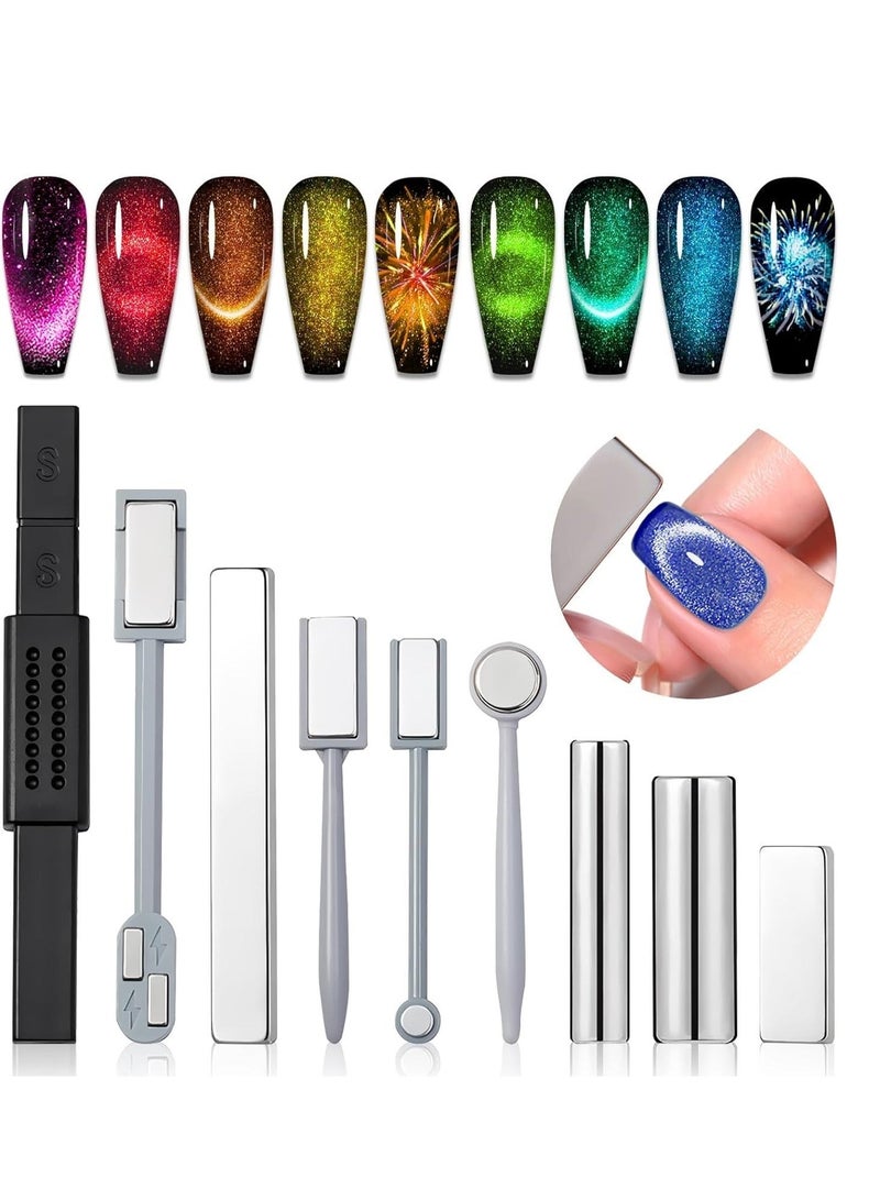 Captaintech 9 Pcs Cat Eye Nail Magnets Pens for Cat Eye Nail Art Tools Gradient Design Cat Eye Magnet for Nails Cat Eye Magnet Sticks for Women Nails Magnets Wand for Magnetic Nail Polish Art Tools - Image 1