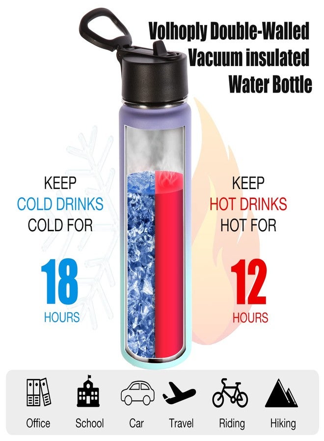 Volhoply Insulated Water Bottles with Straw Bulk 4 Pack, 22 oz Stainless Steel Sports Bottle with Lid,Metal Travel Water Cups with Wide Mouth, Reusable Cold Water Flask for Hiking(Assorted,4 Set) - Image 3
