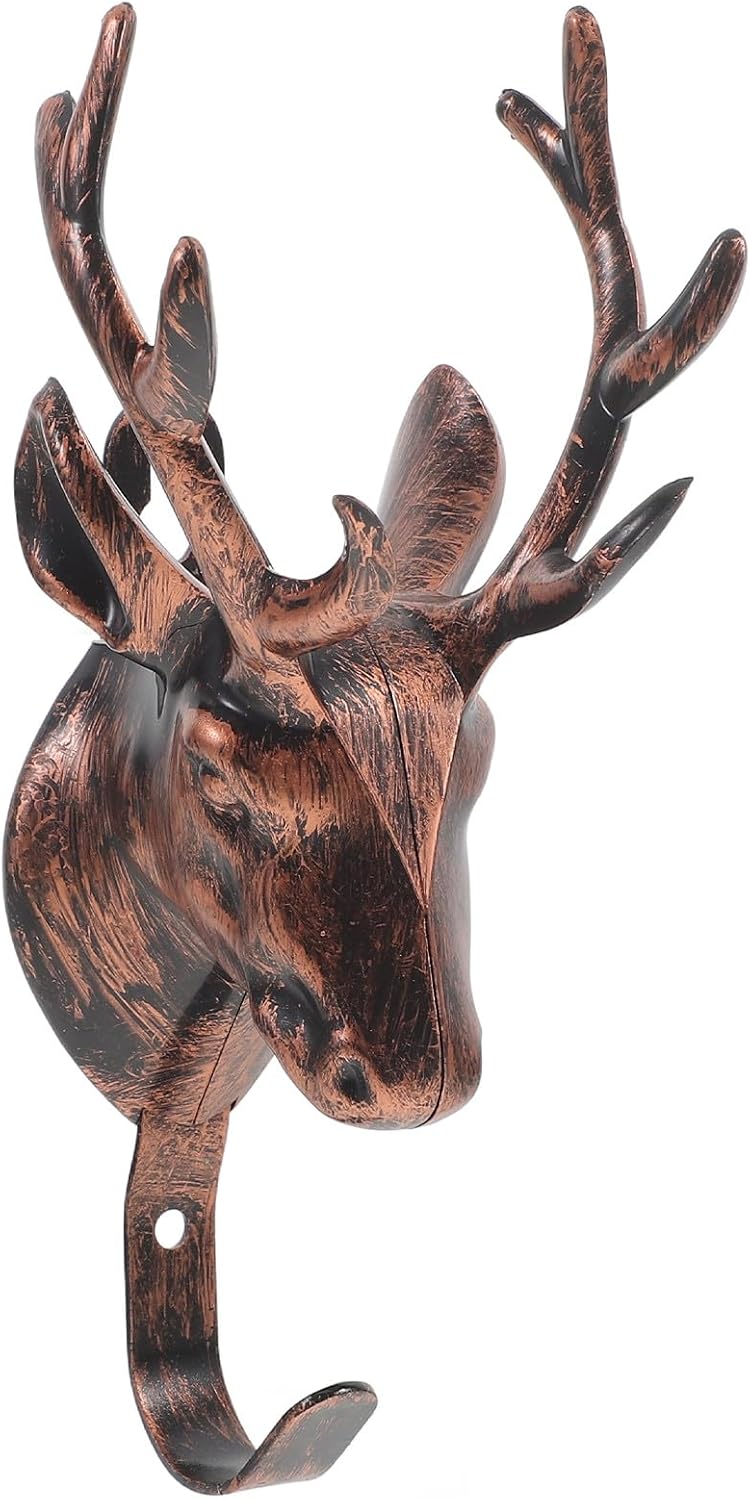 Deer Head Wall Mount Hook Brass Antique Coat Hook Rustic Wall Hanging Key Towel Hanger for Living Room Bathroom Bedroom Storage - Image 1