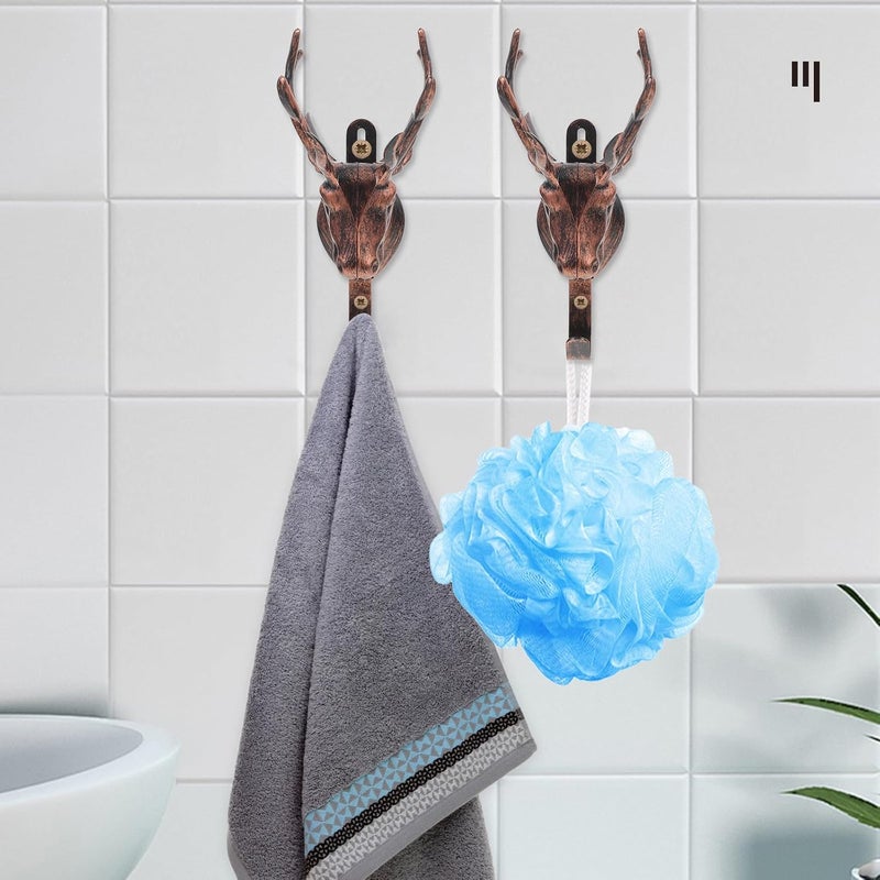 Deer Head Wall Mount Hook Brass Antique Coat Hook Rustic Wall Hanging Key Towel Hanger for Living Room Bathroom Bedroom Storage - Image 5