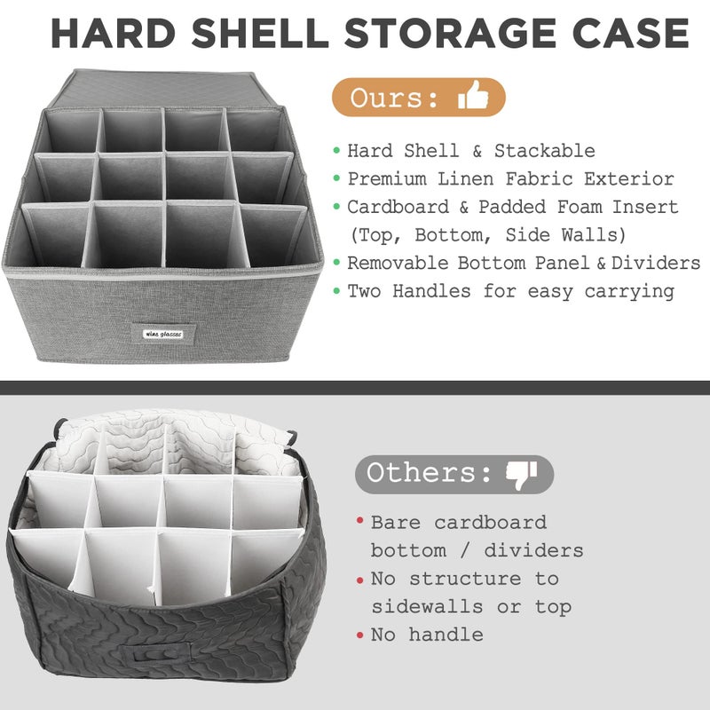 LotFancy Stemware Storage Container, Hard Shell, Stackable Wine Glass Storage Box with Dividers & Handles, Crystal Glassware, Champagne Flute, Drinkware Case for Moving, Grey - Image 3