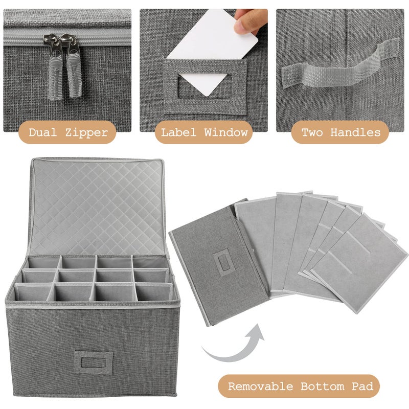 LotFancy Stemware Storage Container, Hard Shell, Stackable Wine Glass Storage Box with Dividers & Handles, Crystal Glassware, Champagne Flute, Drinkware Case for Moving, Grey - Image 5