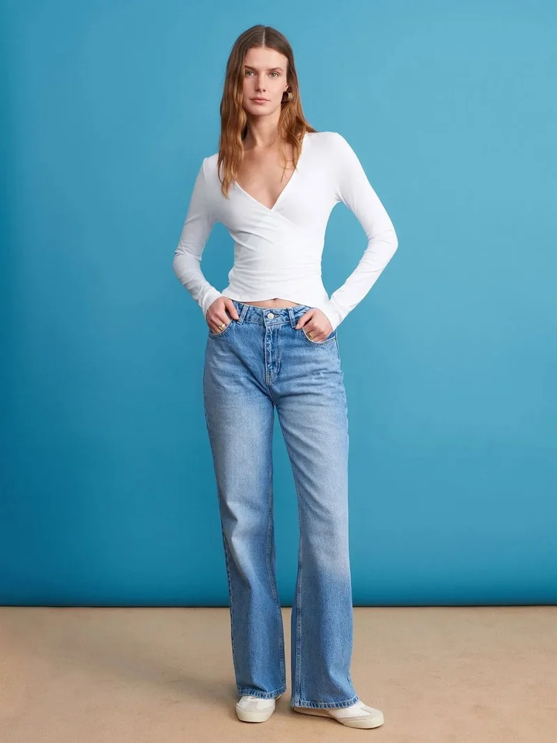 Dilvin DILVIN High-Waist Wide-Leg Cotton Denim Jeans