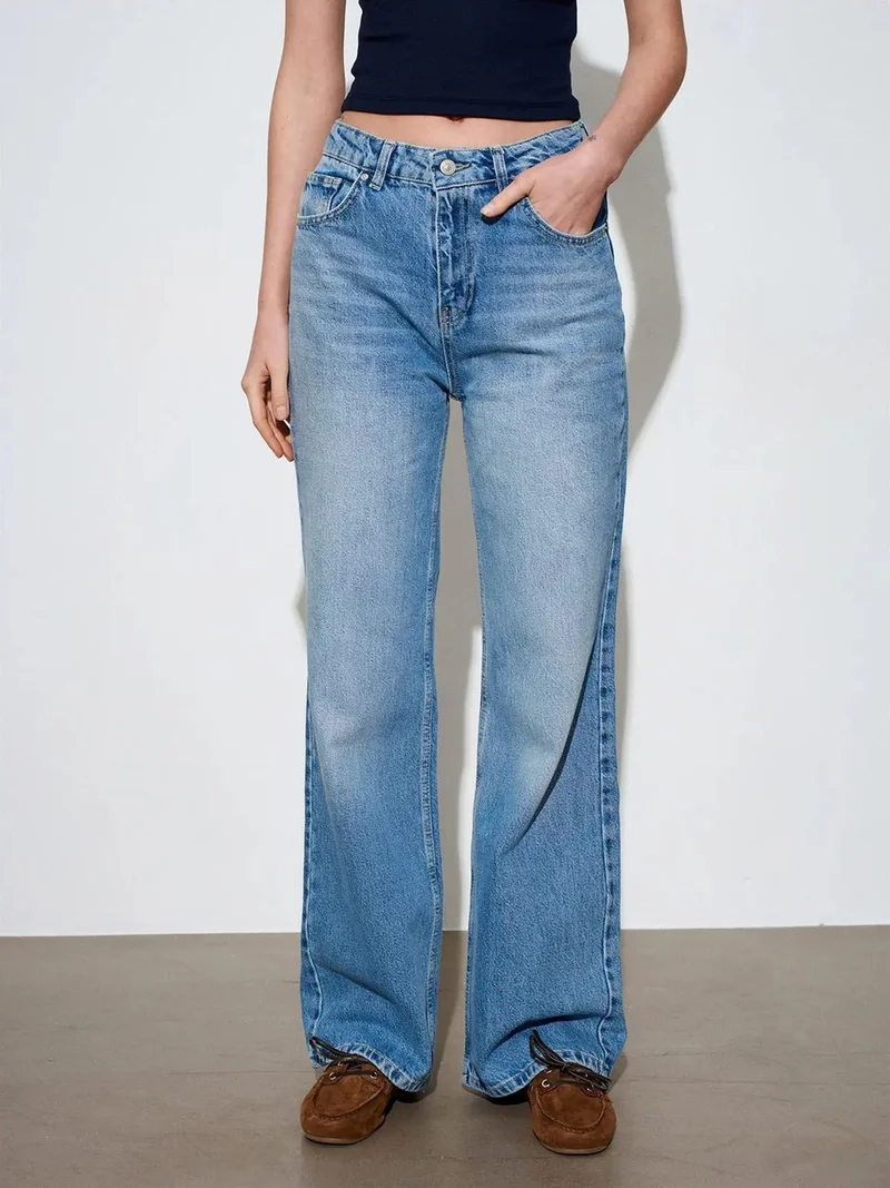 Dilvin DILVIN High-Waist Wide-Leg Cotton Denim Jeans