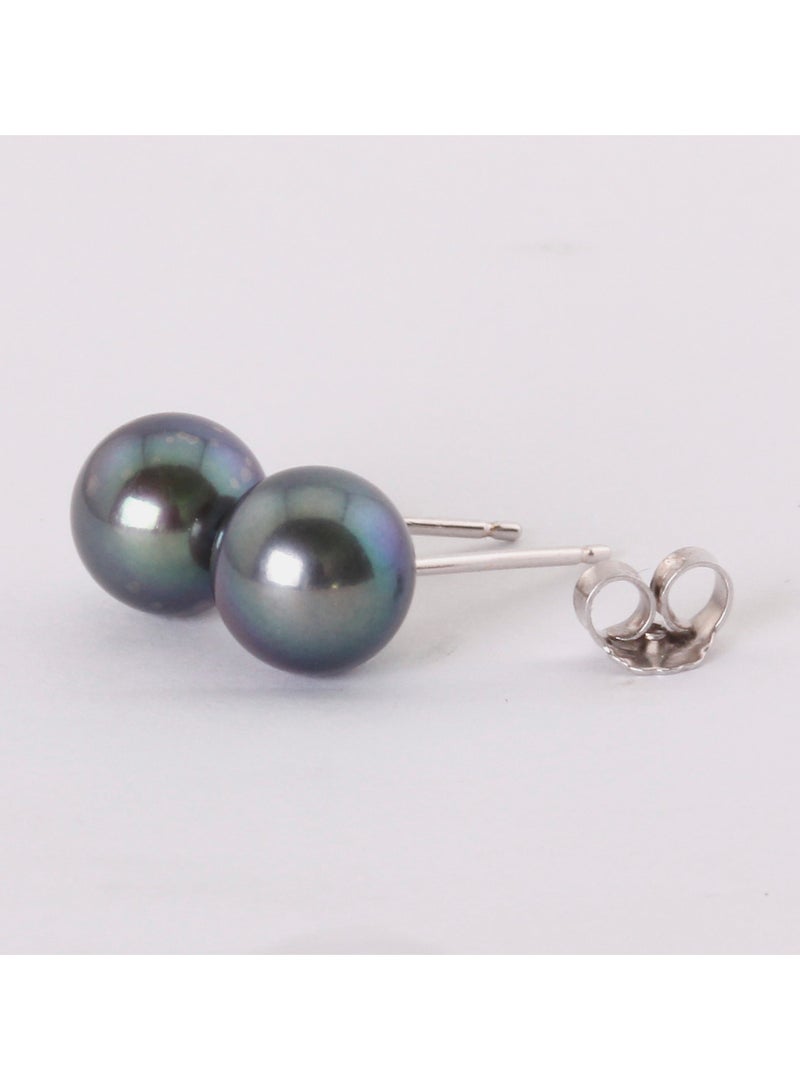 MIKURA Earrings, Freshwater Pearls, A Quality, Treated Black Color, 8.5-8.0MM, Agw 2.14Gms, 18KW  - Image 2