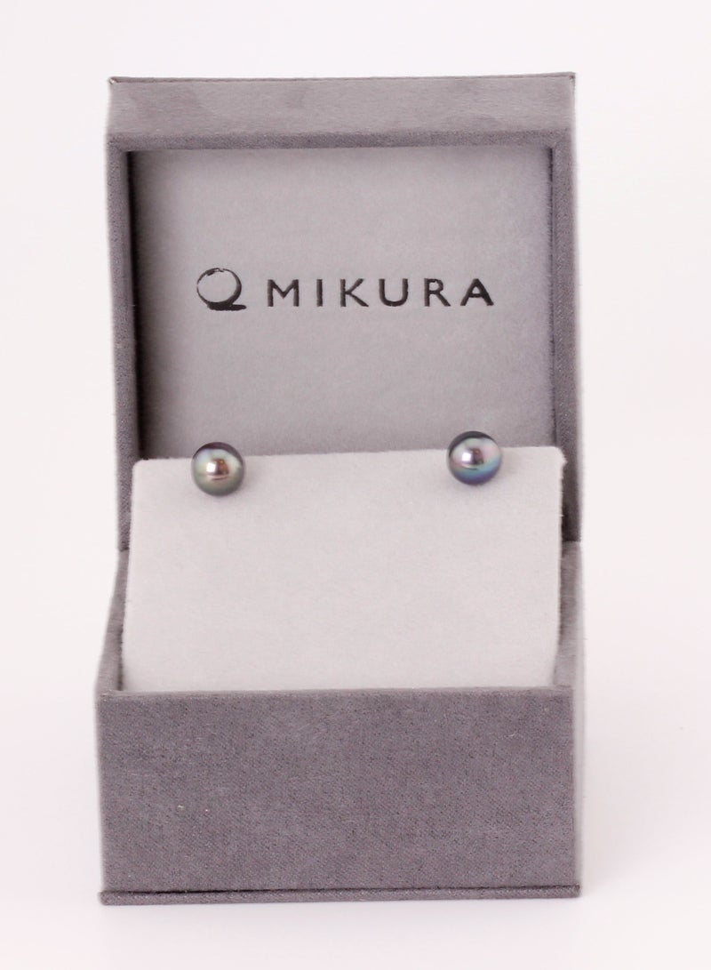 MIKURA Earrings, Freshwater Pearls, A Quality, Treated Black Color, 8.5-8.0MM, Agw 2.14Gms, 18KW  - Image 3