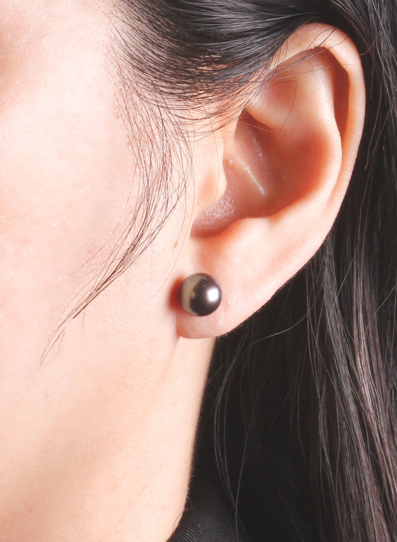 MIKURA Earrings, Freshwater Pearls, A Quality, Treated Black Color, 8.5-8.0MM, Agw 2.14Gms, 18KW  - Image 4