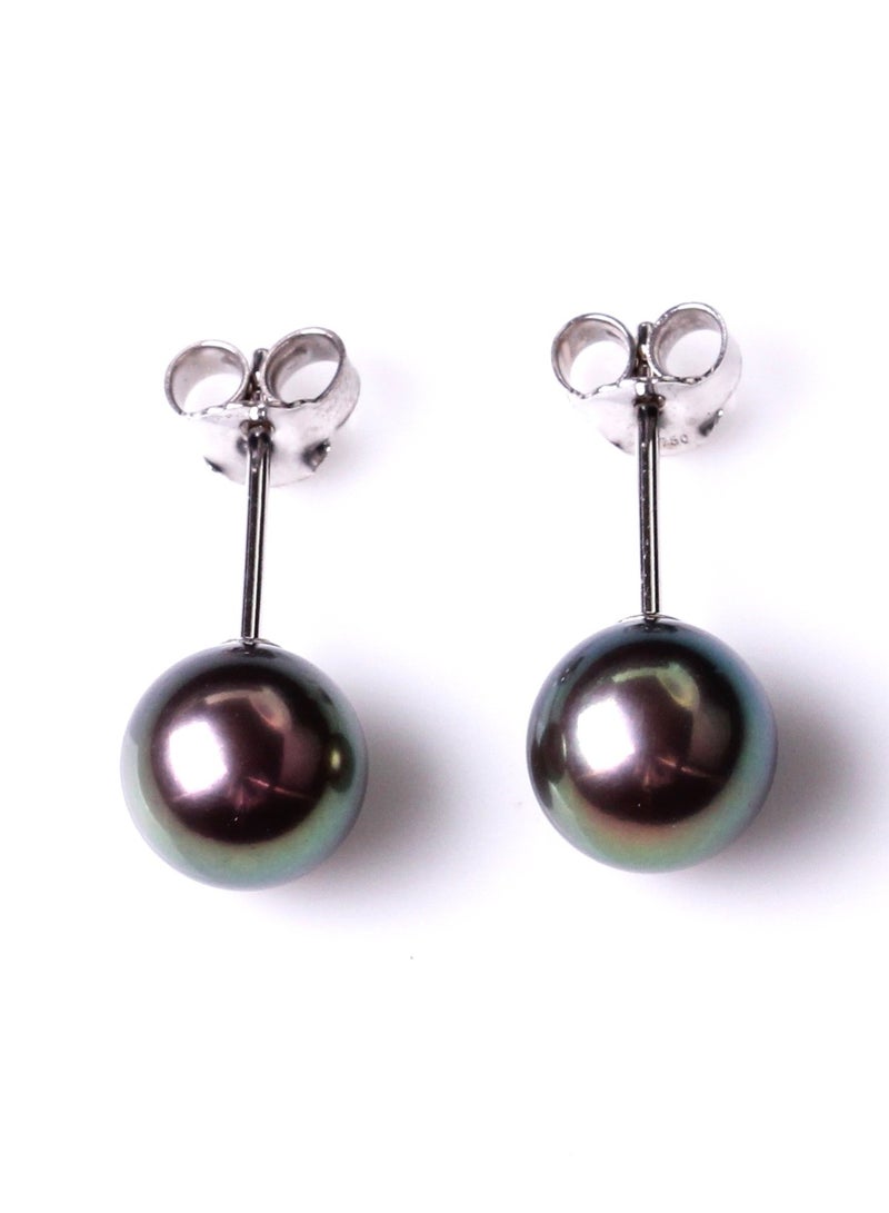 MIKURA Earrings, Freshwater Pearls, A Quality, Treated Black Color, 8.5-8.0MM, Agw 2.14Gms, 18KW  - Image 1