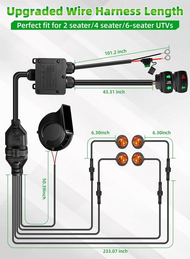 VI9000 UTV Turn Signal Kit with Horn, Pre-Wired Plug and Play Universal Street Legal UTV ATV Blinker Kit with Rocker Switch, Hazard Light Compatible with Polaris, Can-Am, Kawasaki, CFMOTO - Image 3