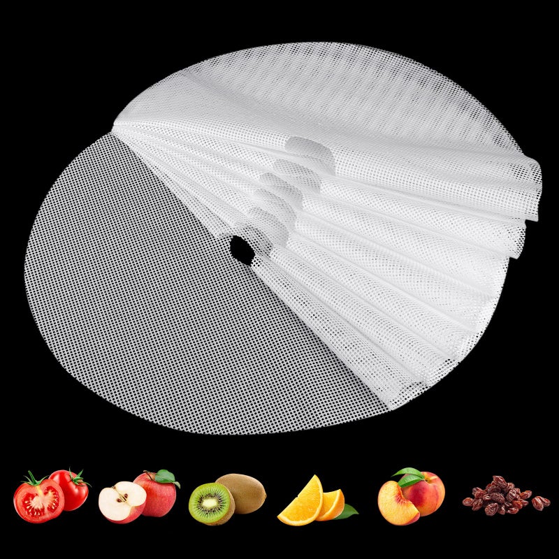 8 Pack Round Silicone Dehydrator Sheets Dostk Premium Non Stick Silicone Mesh for Fruit Dehydrator Tray Liner Reusable Round 13 Diameter
