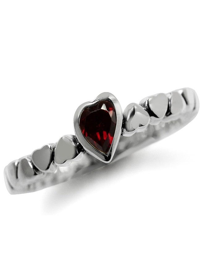 Silvershake Natural Garnet 925 Sterling Silver Stack Stackable Heart Solitaire Ring Size 7 - Image 1