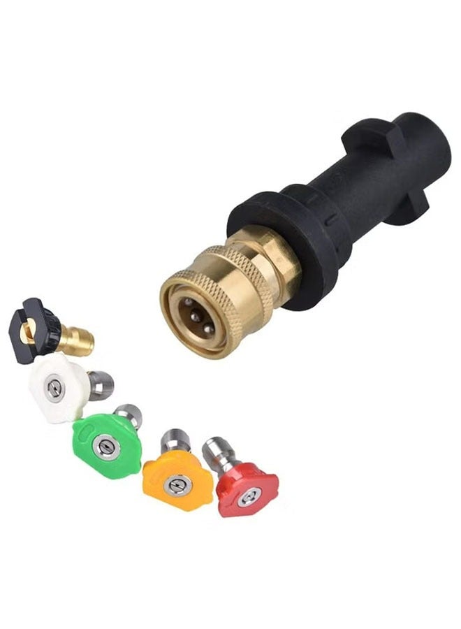 Pressure Washer Gun Adapter with 1/4 inch Quick Connect Fitting and 5 Pack Spray Nozzle Tips Sets Multiple Degrees Brass Female Pressure Washer Accessories Compatible Karcher K2, K3, K4, K5, K6, K7 - Image 1