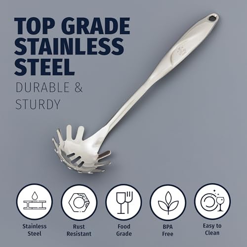 Zulay Kitchen Stainless Steel Spaghetti Server - 12” Pasta Fork with Teeth & Draining Holes - Rust-Resistant Pasta Spoon for Noodles & Pasta - Dishwasher Safe Utensil for Everyday Use - Image 5