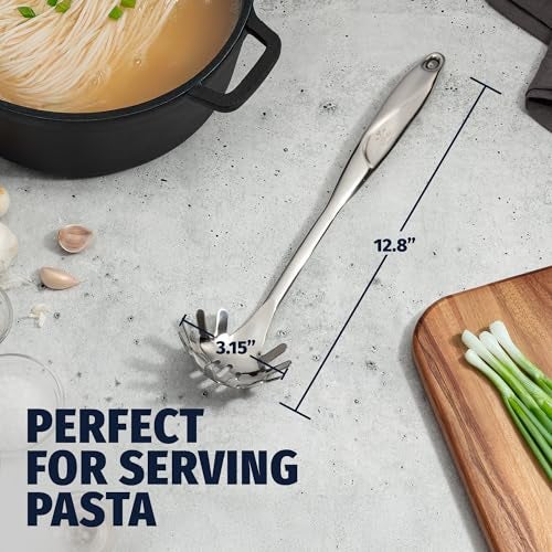 Zulay Kitchen Stainless Steel Spaghetti Server - 12” Pasta Fork with Teeth & Draining Holes - Rust-Resistant Pasta Spoon for Noodles & Pasta - Dishwasher Safe Utensil for Everyday Use - Image 4