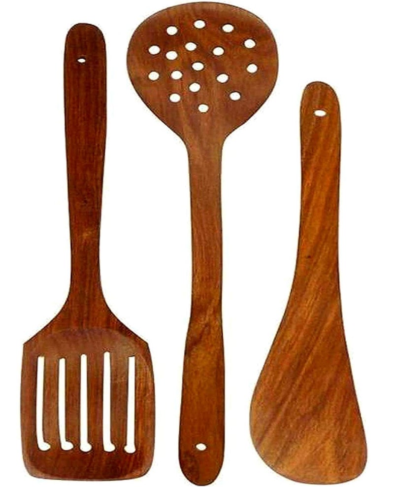 Unique Craft City Handcrafted Piece Wooden Serving Spoon Set with Cooking Spoons and Utensils PALTA and DOSAROTI Pair of 3 - Image 1